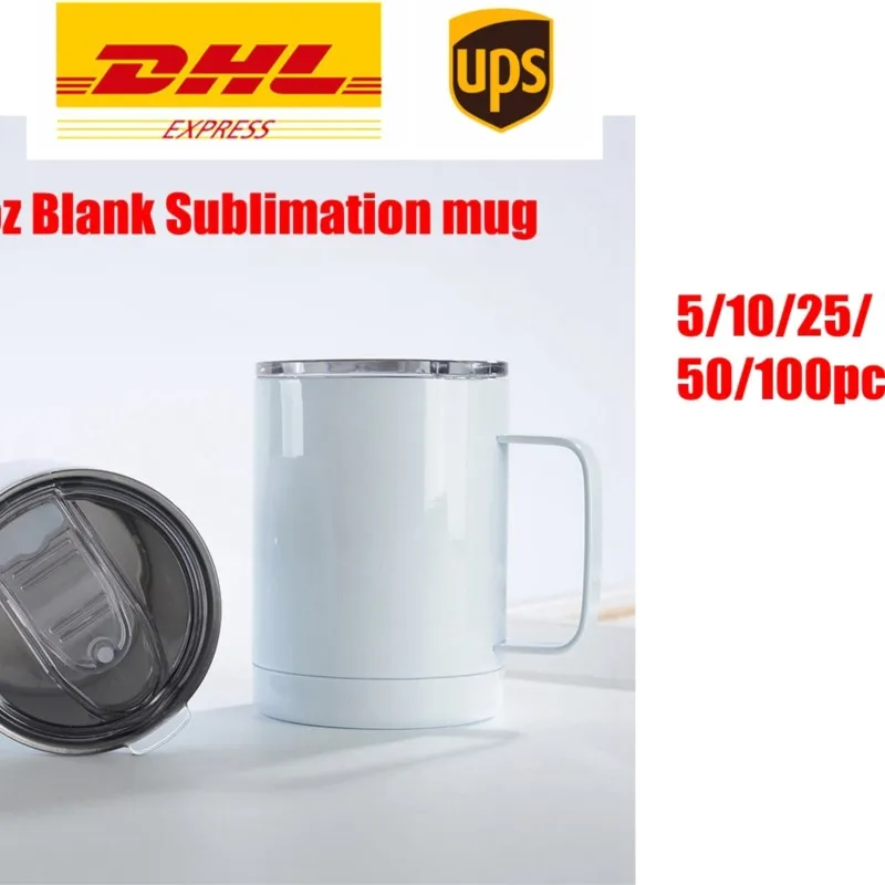 

DHL 10/25/50pcs 10oz Blank Sublimation Wine Tumbler Mugs with Handle White Stainless Steel Insulated Coffee Cups Double Wall cup