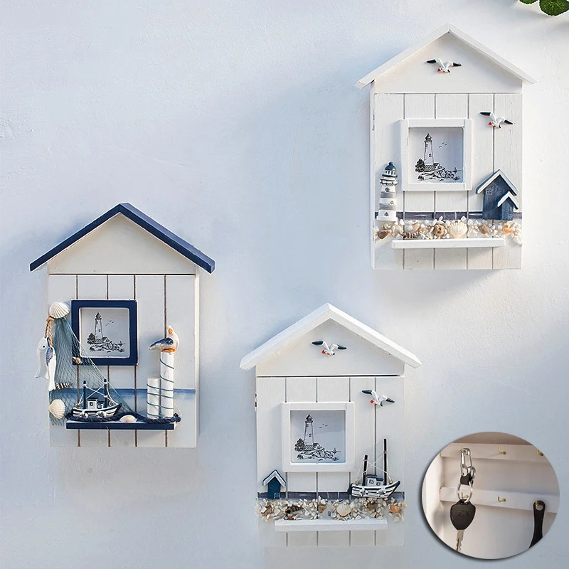 Средиземноморский настенный ящик для ключей деревянный домик в форме Морской