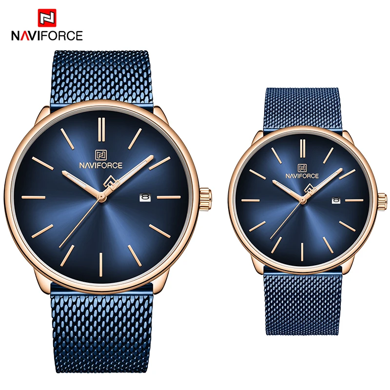 Часы NAVIFORCE наручные для влюбленных пар модные повседневные стальные с сетчатым