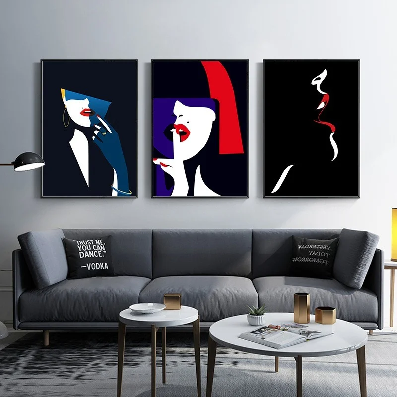 

Modern Abstract Black and White Character Couple Nordic Style Frameless Picture Core Sofa Room Decoration HD Art Paintings