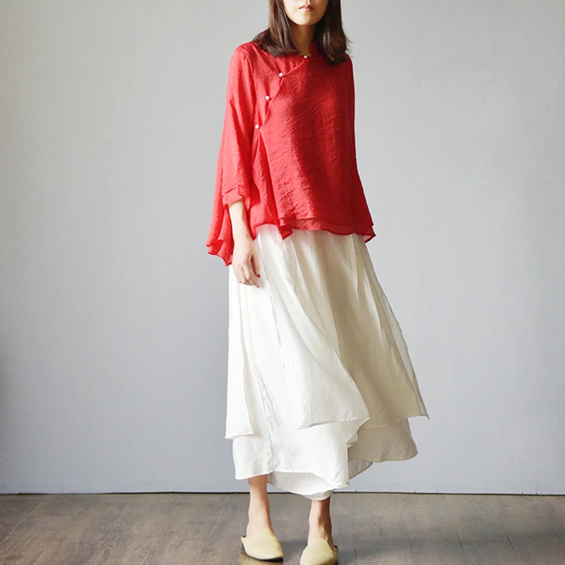 Женские широкие брюки из хлопка и льна в стиле ретро Летние с юбкой Свободные