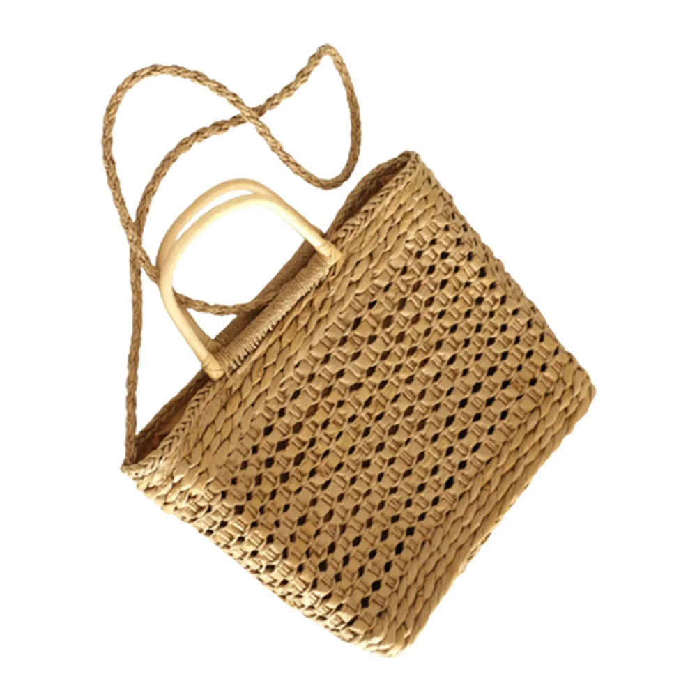 Summer Handmade Basket Straw Bag Hollow Woven Ladies Versatile Beach Handbag Wicker Knitting Crossbody Shoulder Rattan Bags BIg vintaroco 2019 new beach hand woven adjustable strap circle boho bali ladies round rattan shoulder crossbody straw wicker bag