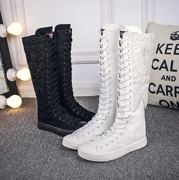 Туфли женские холщовые на шнуровке высокие берцы плоская подошва молнии