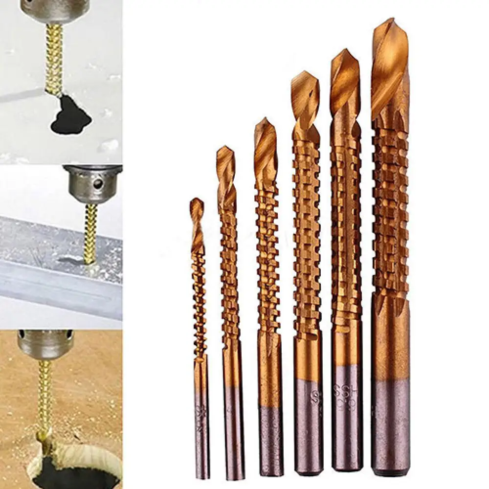 

6 Pcs Drill Bits Set HSS Spiral Screw Metric Composite Tap Drill Bits Sets Multi-function 3-8mm Round Shank Drill Bit