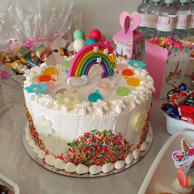 

rainbow multi color cloud cupcake topper girls unicorn birthday party cake flags tag decor wedding dessert baking cake top deco