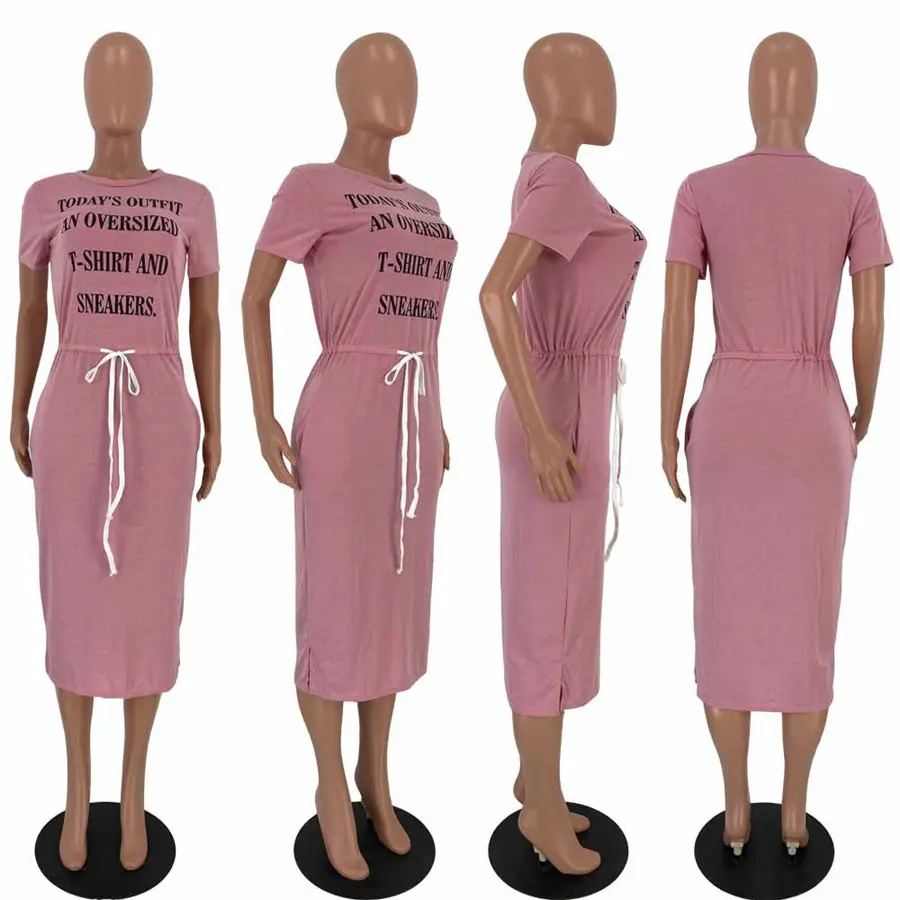 

Women Dress Todays Outfit Oversized T-shirt And Sneakers Letter Print Slim Short Sleeve O-neck Pocket Fashion Dress