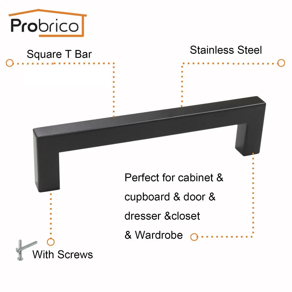 Probrico черная ручка шкафа квадратный мебельные ручки оборудования Кухня дверная