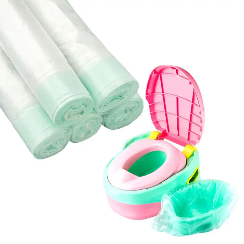 Orinal de entrenamiento Universal, bolsa de asiento de inodoro, forros de viaje desechables con cord&oacute;n, uso pr&aacute;ctico y port&aacute;til, 5 rollos-0