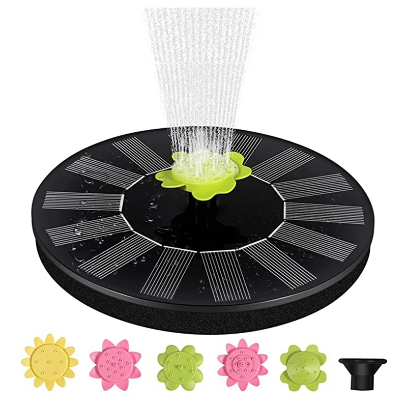 

Солнечный фонтанный насос с 5 съемными насадками, солнечный купальный фонтан, подходит для водоемов, садов, дворов, улицы