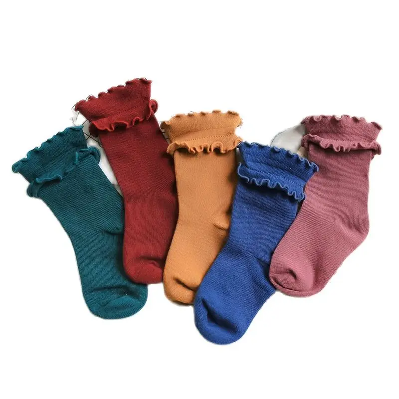 

Корейские однотонные трикотажные носки с оборками для мальчиков и девочек, весна-лето 2021, милые осенние носки для новорожденных