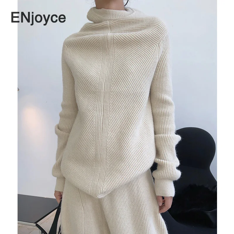 

Women Autumn Winter Sweaters Fashion Cashmere New Solid Turtleneck Thicken Warm Long Sweater Half-high collar Knitted Pullovers