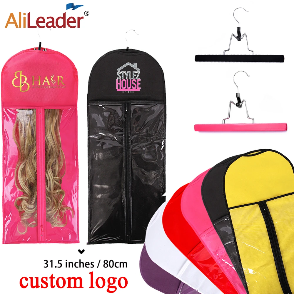

5&10 Pcs/Pack Wig Storage Bag And Hanger 60CM 80CM Non-woven Transparent Wig Bag Quality Wig Hanger Can Be Customized LOGO