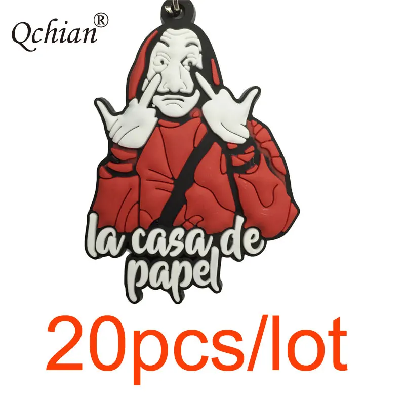 20pcs 100 шт. 20 штук 10 шт. House Of paper денег, кольца для ключей, брелки с La Casa De Papel Сальвадор Дали цепочка для ключей Для женщин Для мужчин, подарок на Рождество - Цвет: 20pcs