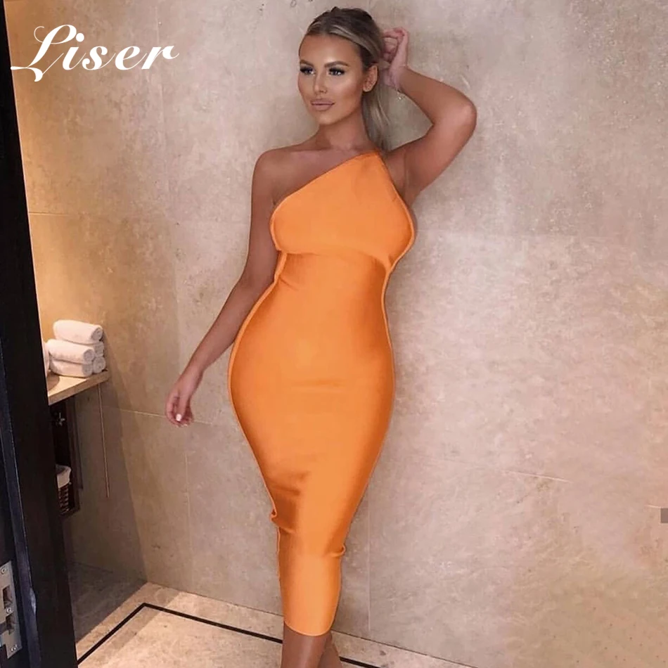 Женское облегающее платье Liser элегантное вечернее оранжевого цвета без рукавов