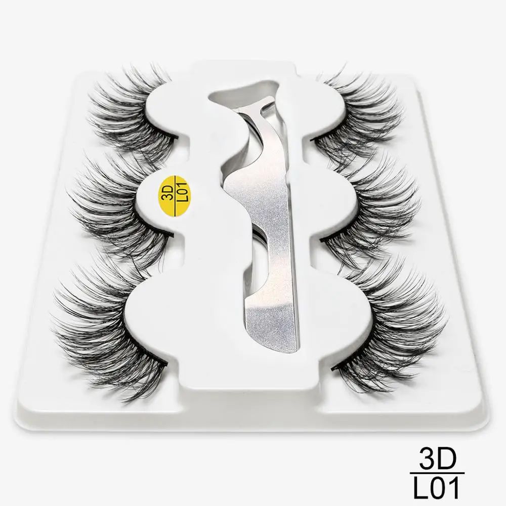L01 SEXYSHEEP, 3 пары, искусственные 3D норковые ресницы, набор, натуральные длинные накладные ресницы, драматический объем, накладные ресницы, макияж, Удлиненные ресницы - Цвет: L01