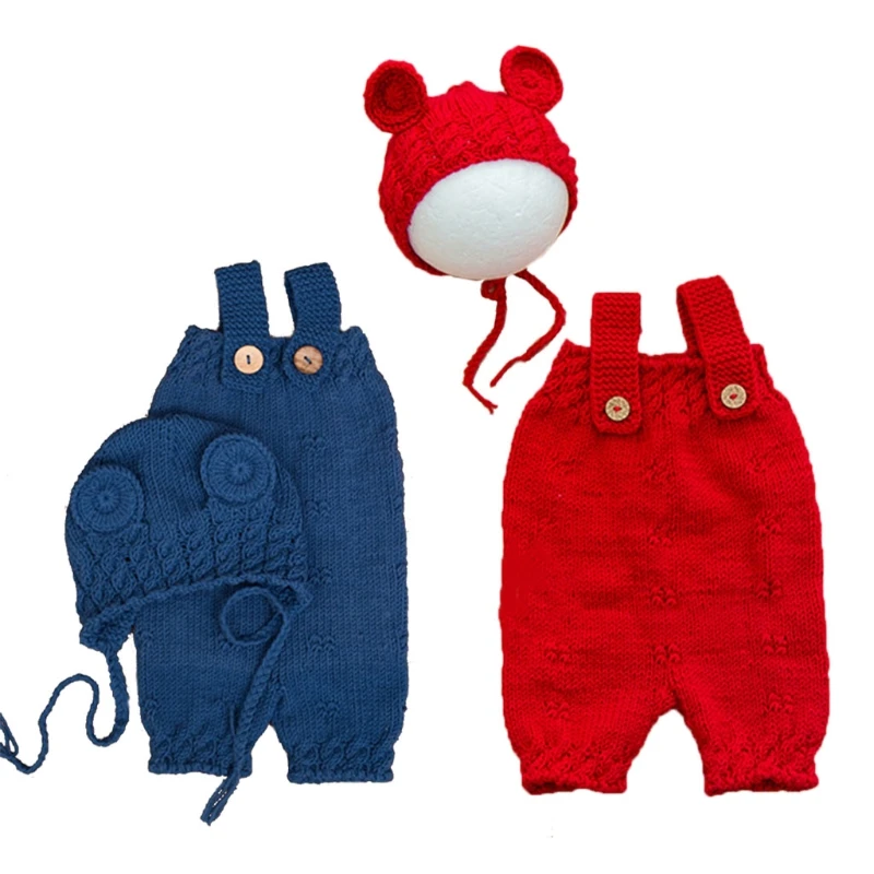 

Baby Knitted Photo Props Infant Handmade Cotton Costume Newborn Photography Props Infant 100 Days Costume Pants and Hats