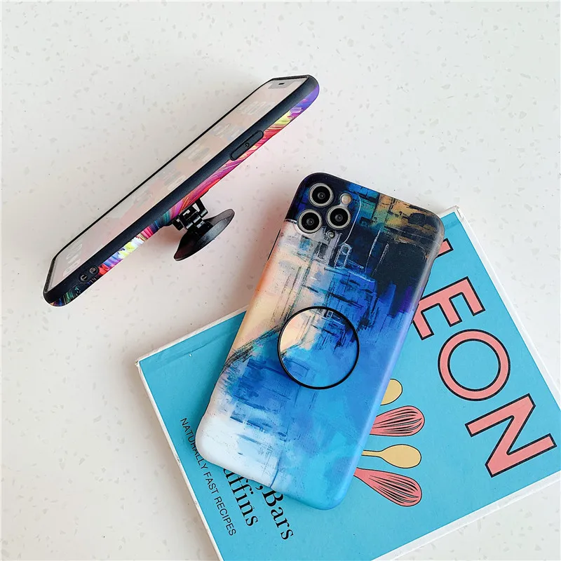 

Abstract painting Camera Protection Phone Case For iPhone 11 Pro Max XR XS Max 8 7 Plus X 3D Holder Bracket Soft Back Cover