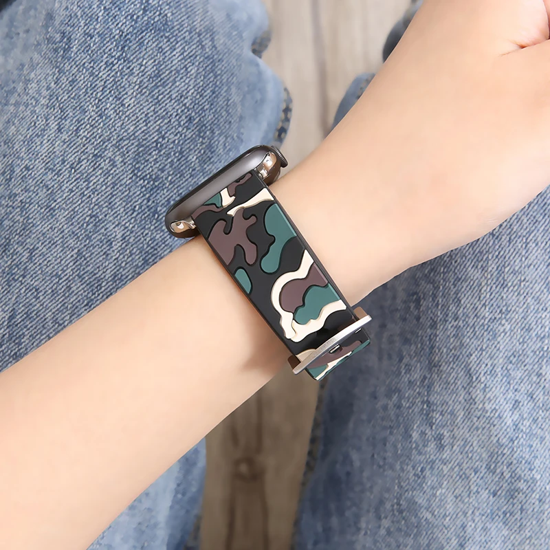 

Suitable for Apple watch strap, apple watch camouflage strap, silicone Sport Waterproof Iwatch strap, female and male