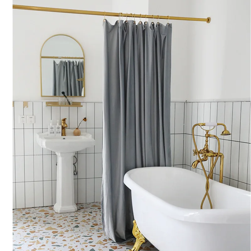

Double-layer Velvet Shower Curtain Set Free Perforated Waterproof Cloth Warm Door Curtain Bathroom Curtain Partition Curtain
