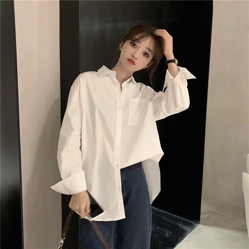 

White Solid Loose Office Lady Fashion 2020 New Design Girls Streetwear High Quality Women Fresh Casual All Match Shirts