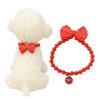 dog pearl collar pet bow cute collar cat bell necklace puppy supplies dog harness cat accessories strawberry adjustable stuff