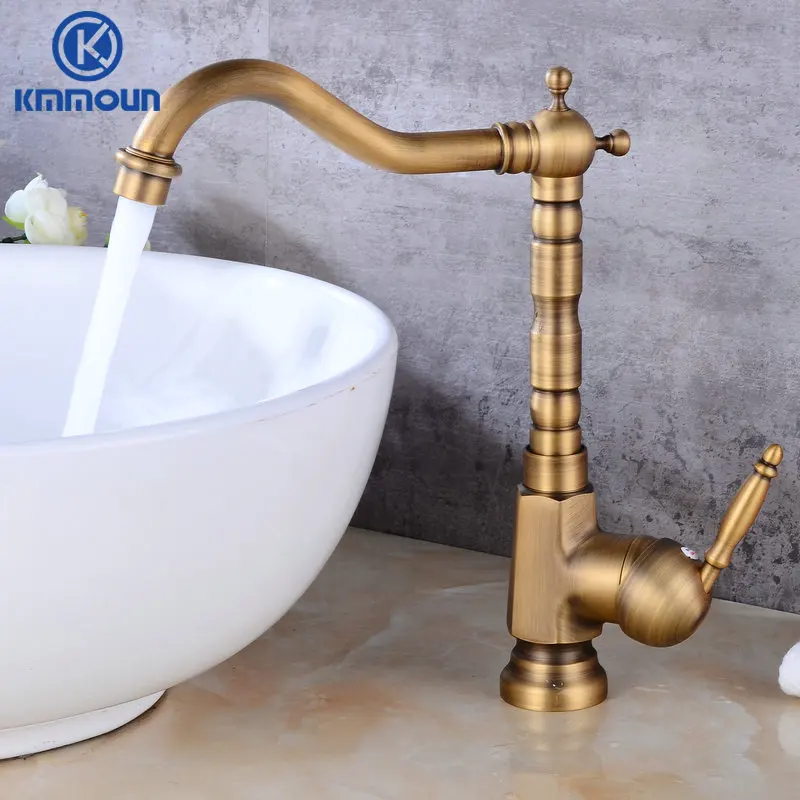 Antique Brushed Kitchen Faucet Bathroom Sink Basin Mixer Tap Brass Faucet 360 Swivel 9062A Crane