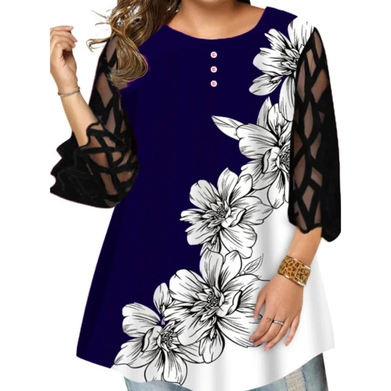 

Женская рубашка, элегантная Удобная Повседневная Дамская блузка на весну и лето, блузка с круглым вырезом и принтом, дышащая женская модная ...