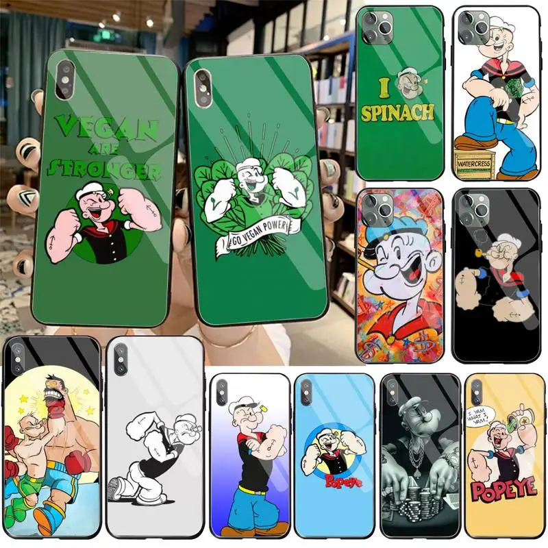 YJZFDYRM popeye DIY чехол для телефона корпус из закаленного стекла iPhone 11 Pro XR XS MAX 8X7 6S 6 Plus SE