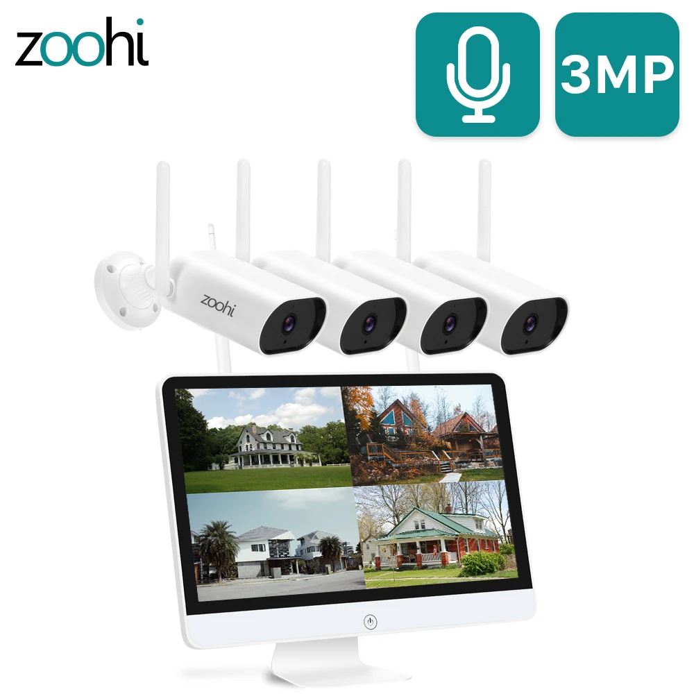 

Zoohi 15-Inch Monitor NVR Kit 3MP Sound Record Wifi Camera Wireless Surveillance Video System Home Outdoor Security Camera Set