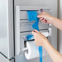 6 in 1 wall mount cling film cutter paper towel rack tissue film preservative holder wrap tin foil dispenser storage organizer