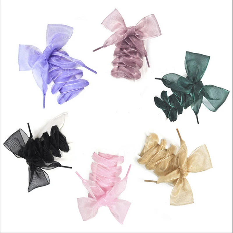 

120cm length Transparent silk shoelaces 4cm Width sneakers shoe laces White shoe lacing yarn shoelaces for dance Dropshipping