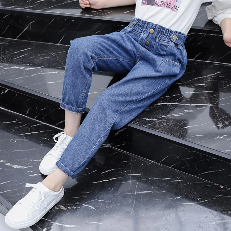 Джинсы для девочек 2020 новые джинсы с эластичным поясом Осенние повседневные