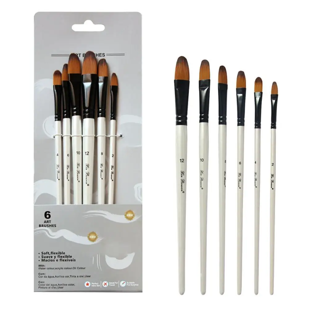 6 шт жемчужный белый деревянный полюс биколор нейлон волос акварельный набор