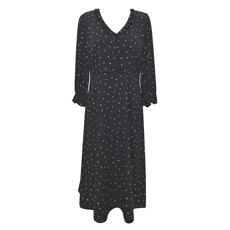 

Elegant Floral Print Long Sleeve Women Dress 2021 Spring Summer Vintage A-Line Slim Chiffon Dresses Party Y519