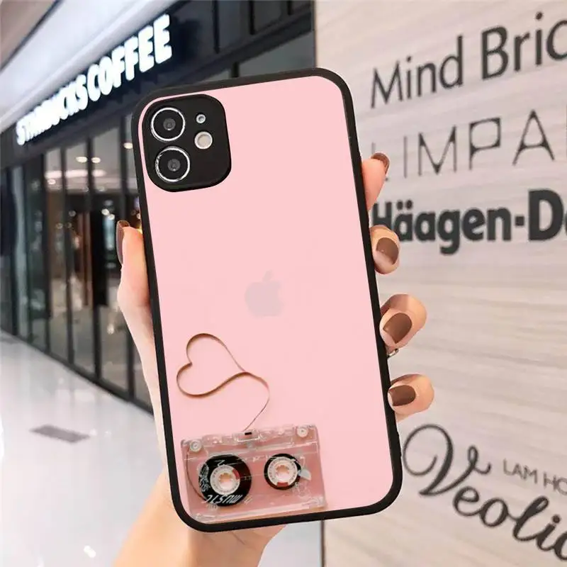 

macaron pink color headset heart Phone Cases Matte Transparent for iPhone 7 8 11 12 s mini pro X XS XR MAX Plus cover funda