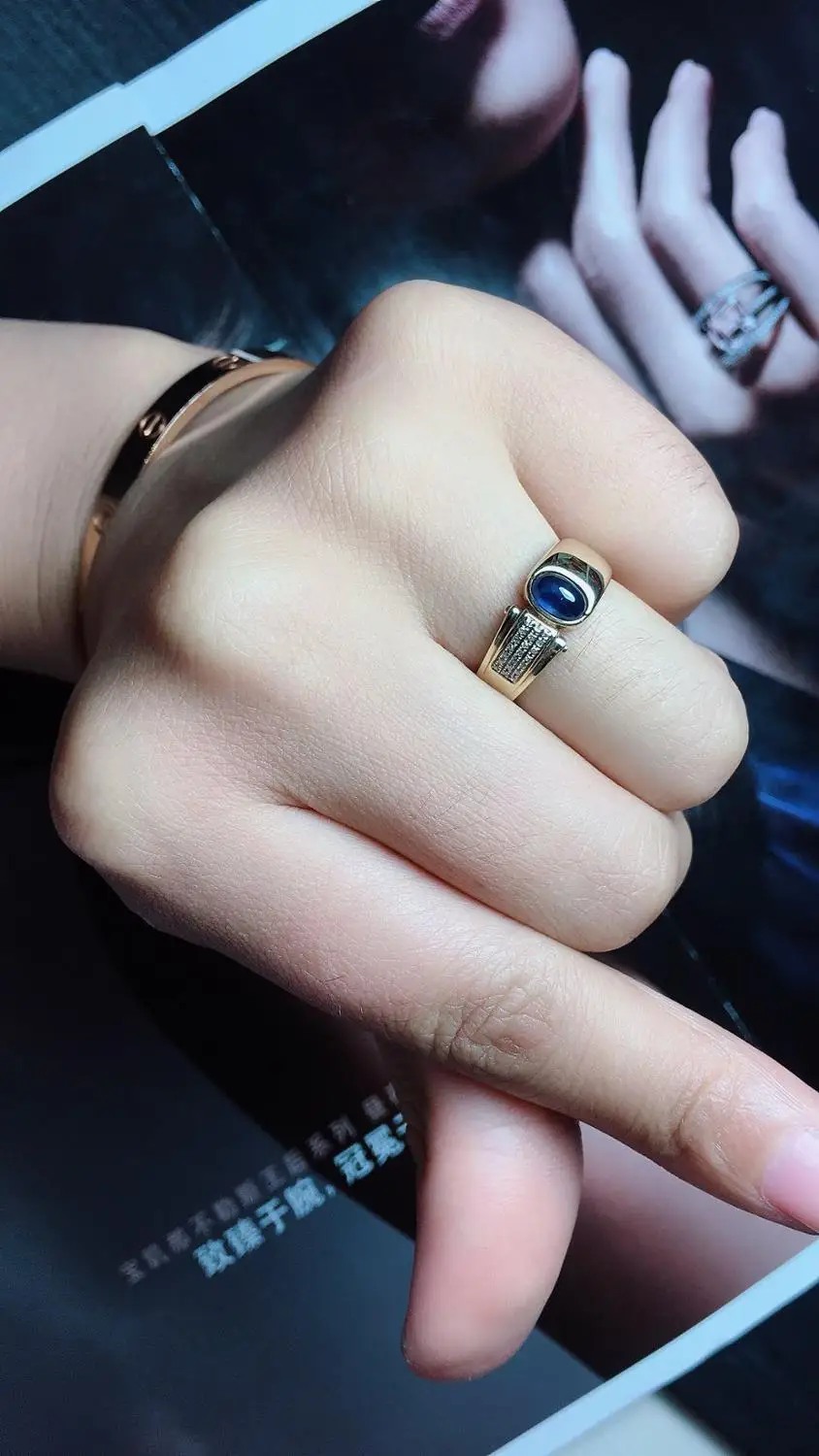 820 ювелирные украшения чистый Ювелирные наборы из 18-каратного желтого золота с натуральным Unheat драгоценный камень, синий сапфир 1.1ct алмазы тонкой Мужские кольца для мужчин подарки