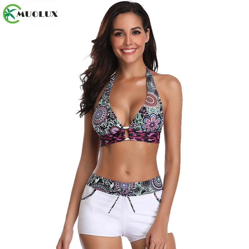 Сексуальный бандажный купальник Танкини с принтом женский большого размера 2020