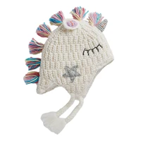 kids autumn winter earflap hat baby unicorn knitted boys girls beanie fleece lined warm ski cap with colorful tassels
