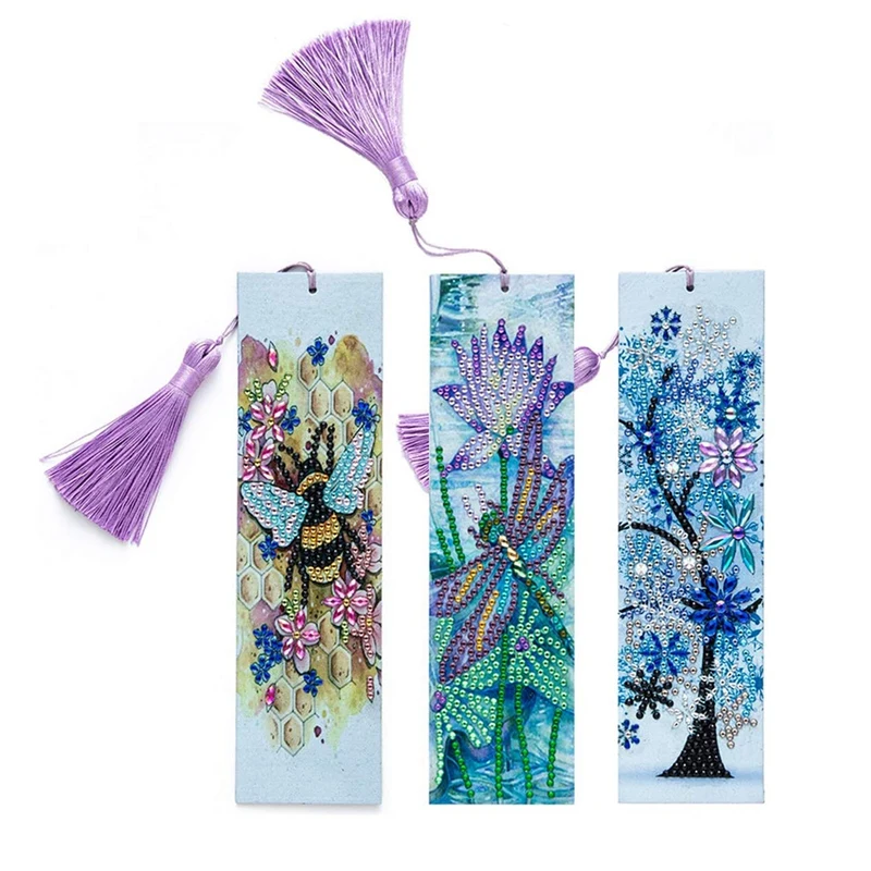 

3 Pcs 5D Diamond Bookmark DIY Painting Bookmark Faux Leather Tassel Bookmark For DIY Making Arts Crafts Students Adults