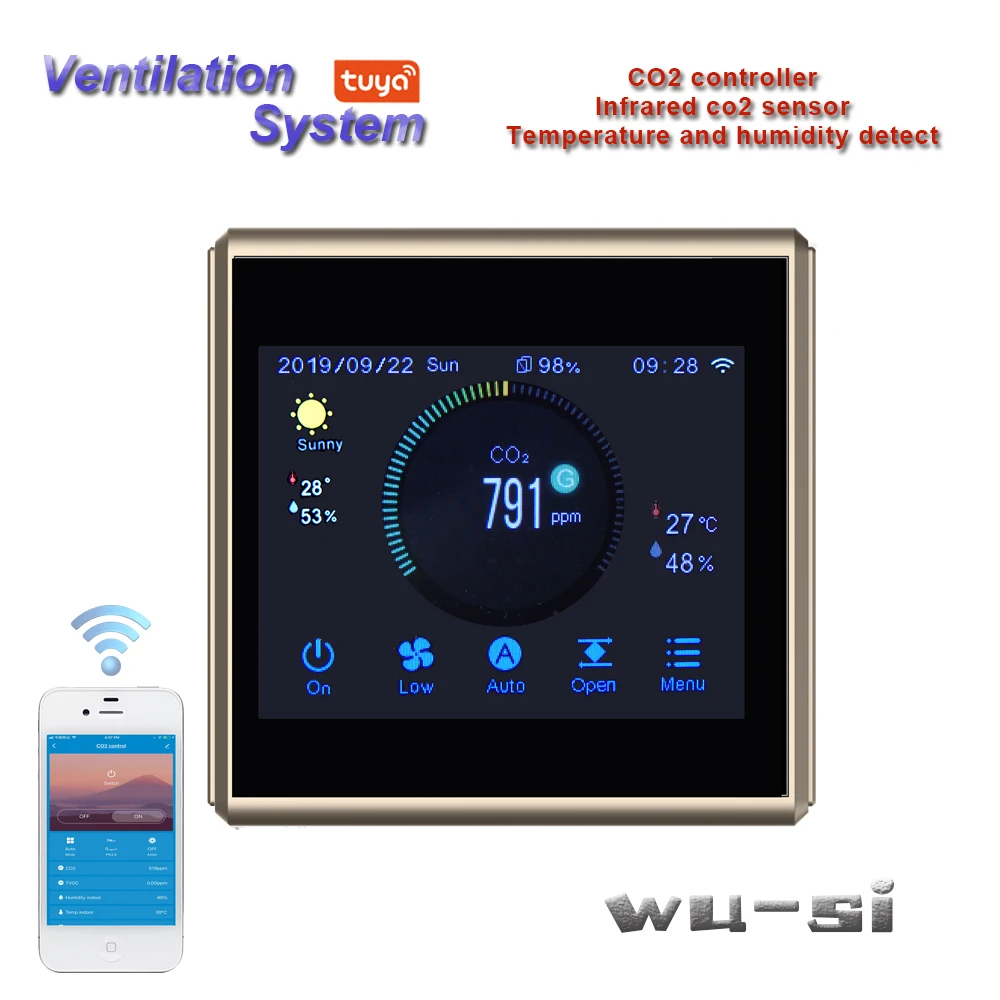 TUYA Wi Fi NDIR умный газовый регулятор Co2 3 скоростной офис вентиляционная система для
