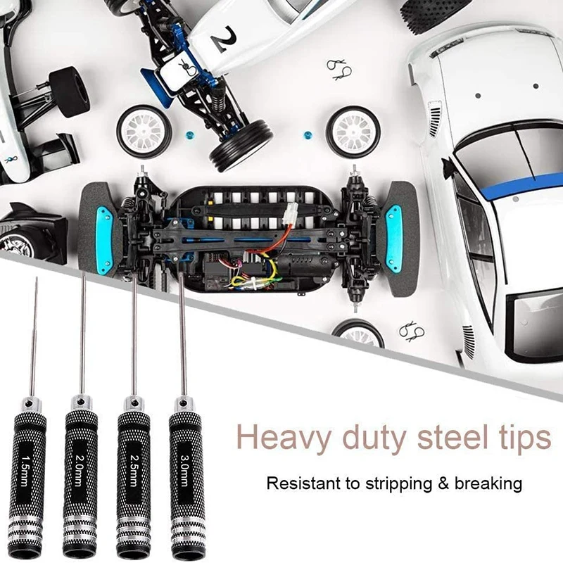 

4PCS Hex Screwdriver Set Titanium Plating Repair Tool 1.5 2.0 2.5 3.0mm Screw Driver for Helicopter Airplane Car Model