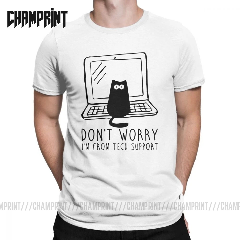 Men's I'm From Tech Support T Shirts Cats Geek Programming Engineering Software Engineer Cotton Tops Funny Tee Plus Size T-Shirt