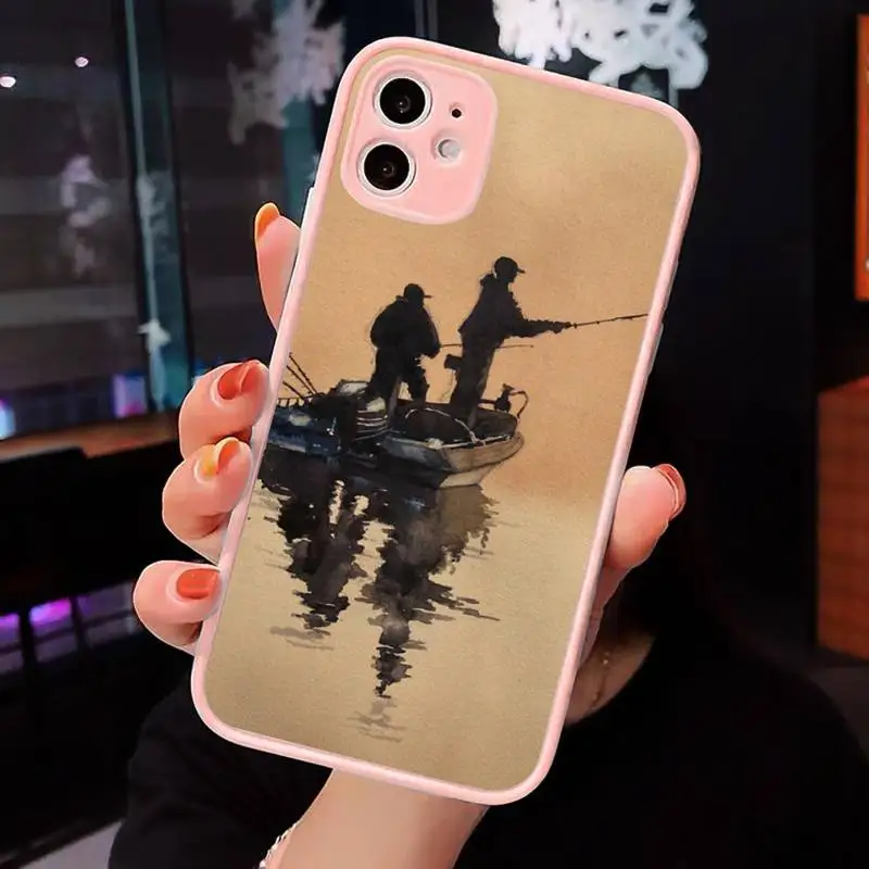 

Hunting animal and fishing man Phone Case Matte Transparent for iPhone 7 8 11 12 s mini pro X XS XR MAX Plus cover funda