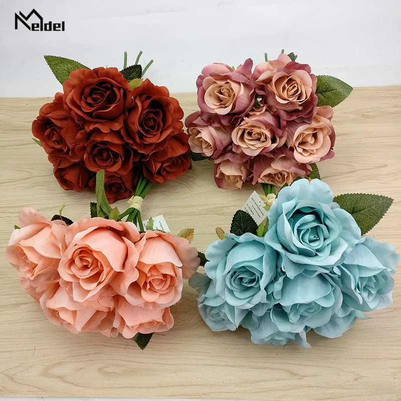 

Meldel 1 Bouquet 7 Heads Artificial Rose Flower Silk Fake Flores Home Wedding Decoration Mariage Activity Party Imitation Floral