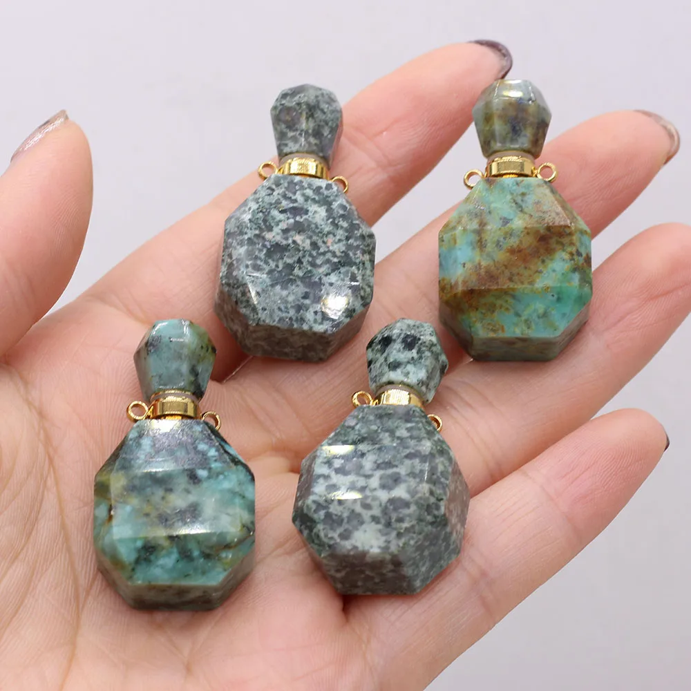 

3PCS Natural Stone African Turquoise Perfume Bottle Pendant Scent Diffuser For Jewelry Making DIY Necklace Charm Accessory