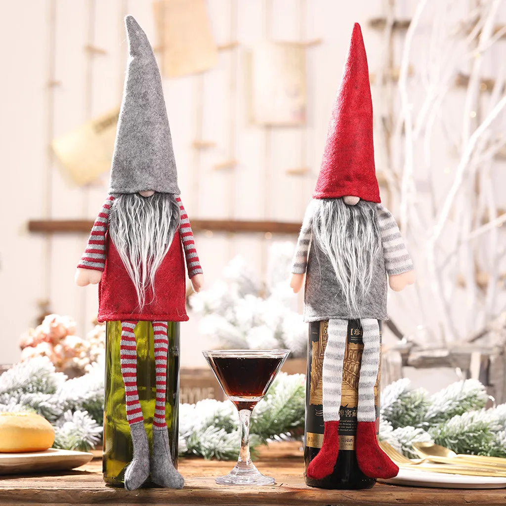 Buy Wine Bottle Covers Champagne Dress Up Faceless Long Beard Cute Doll Christmas Decorations For Home New Year M840# on