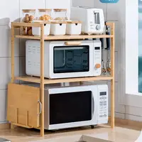 Bamboo Microwave Shelf Kitchen Adjustable Shelf Rack Spice Organizer Kitchenware Holder