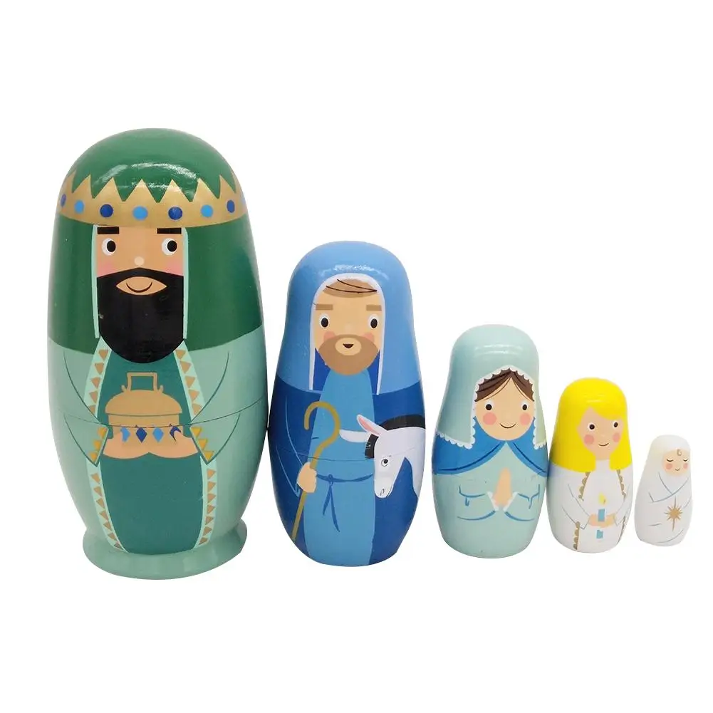 

5Pcs Wooden Art Crafts King Royal Family Nesting Doll Matryoshka Figurines Home Decoration Kids Toy Gift