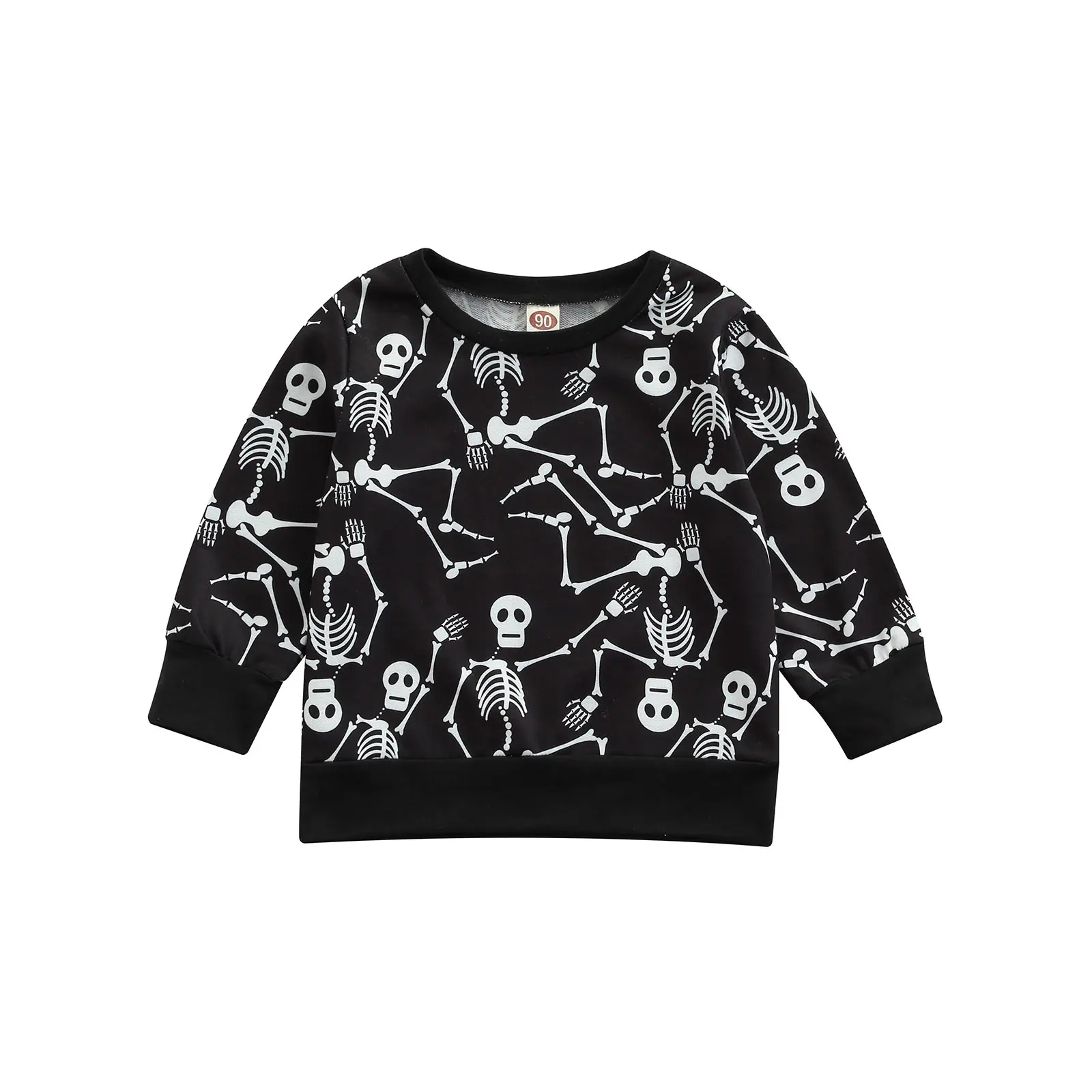 

Свитшот для малышей на Хэллоуин, детский пуловер с длинным рукавом и круглым вырезом и принтом скелета