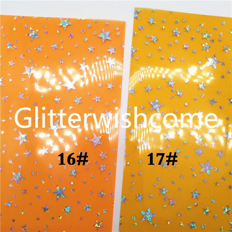 Винил Glitterwishcome размера A4 21 х29 см для бантов печатные звезды прозрачные ПВХ листы
